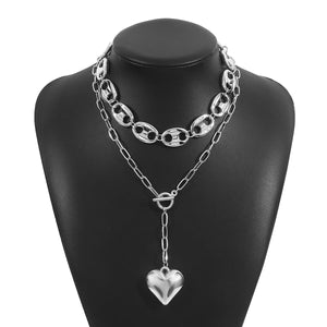 Silver Heart Charm chain and Earrings