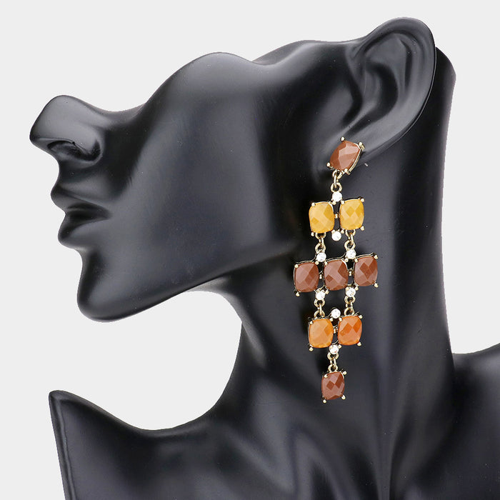 🧡 “Amber Cascade” Geometric Drop Earrings