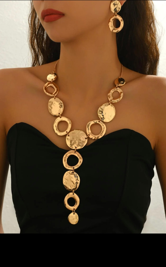 Hammered Drip 2 pc necklace and earring Set