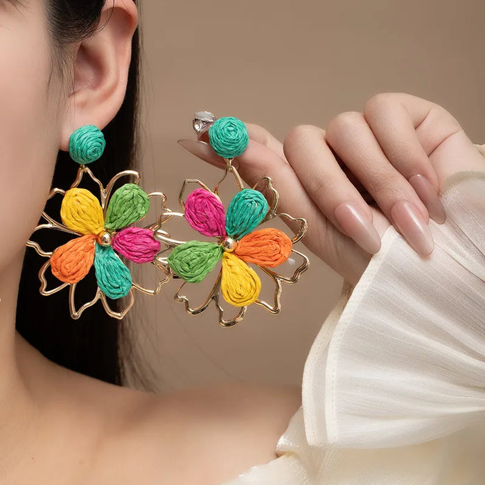 Woven Daisy Metal Drop Earrings