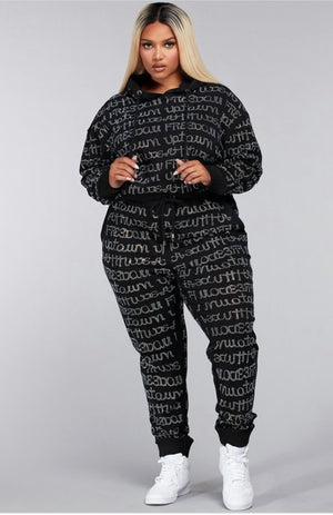 Written All Over 2pc Sweat Suit