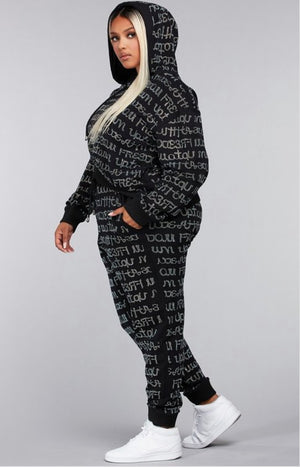 Written All Over 2pc Sweat Suit